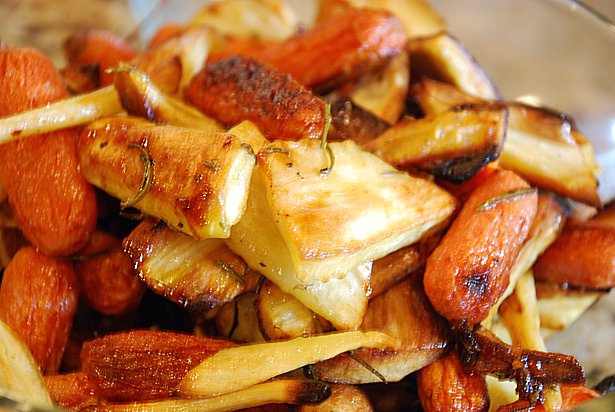 Roasted Parsnips and Carrots with Rosemary & Honey