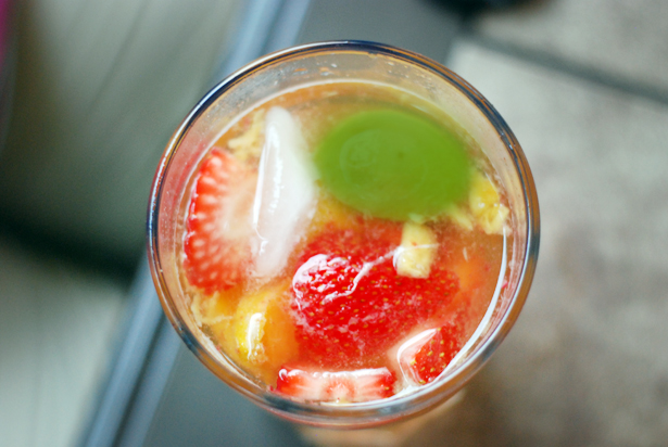 Peach, Strawberry and Baby Plum Sangria