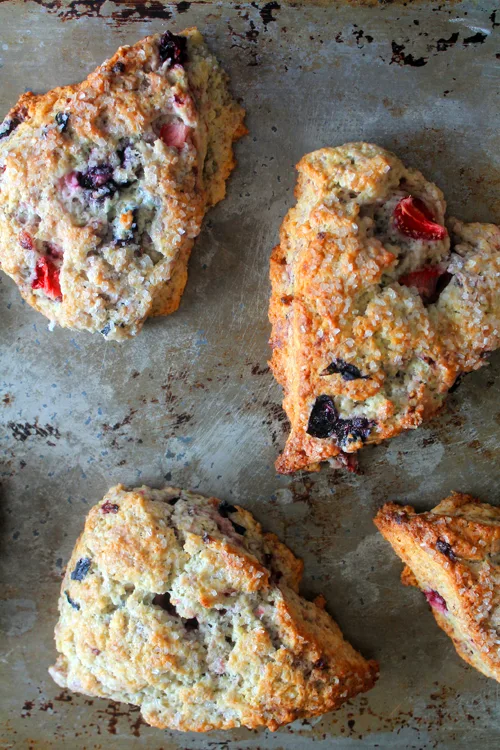 Mixed Berry Mascarpone Scones make a sweet and satisfying breakfast or snack. Mascarpone makes them delectable.